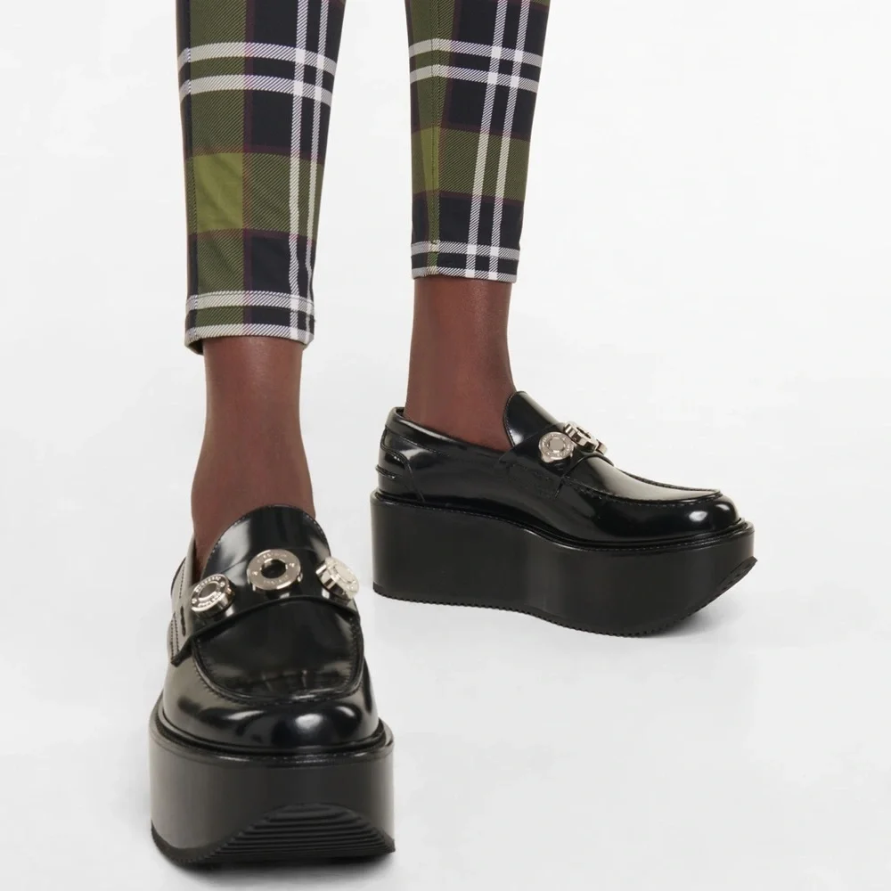 New Burberry 70mm Broadbook Leather Wedge Loafers - Picture 8 of 13